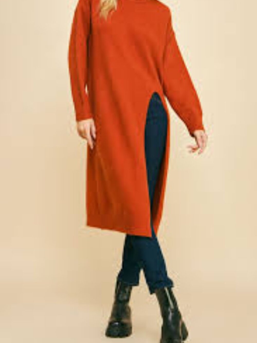 Davi & Dani Orange Midi Sweater Dress with Side Slit, Size Small New with tags